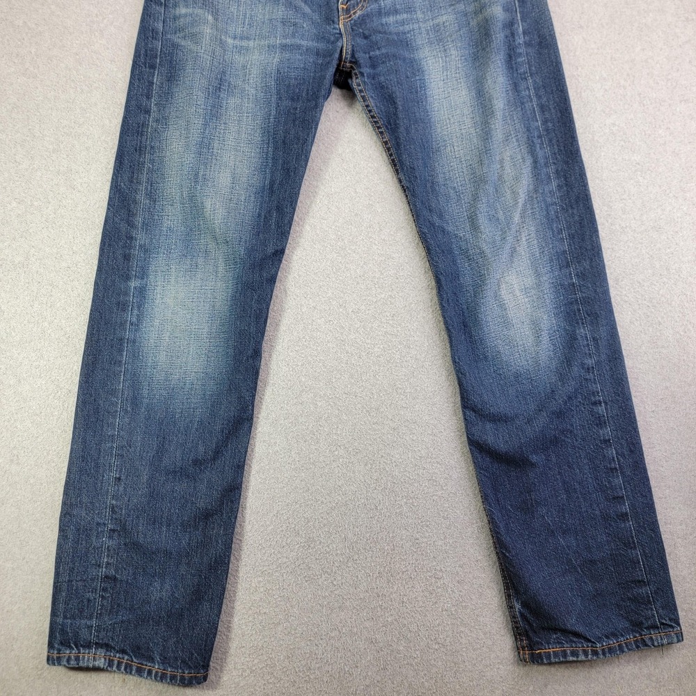 Levis 505 Jeans Mens 34x32 Blue Regular Straight Medium Wash Distressed Denim - Picture 2 of 16